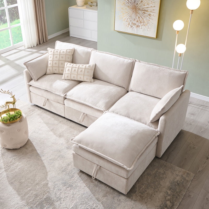 Canapé modulaire moderne de 89 po avec grand espace de rangement, canapé modulaire en U en chenille avec coussins de siège profonds et coussins décoratifs