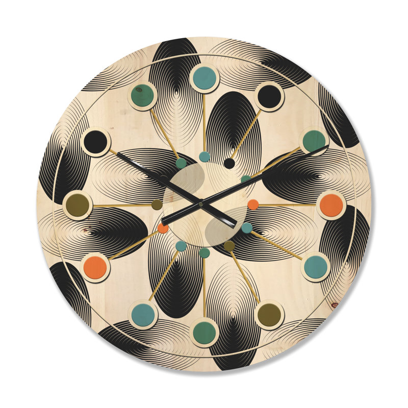 Horloge murale géométrique en bois à motif abstrait IV, Moyenne