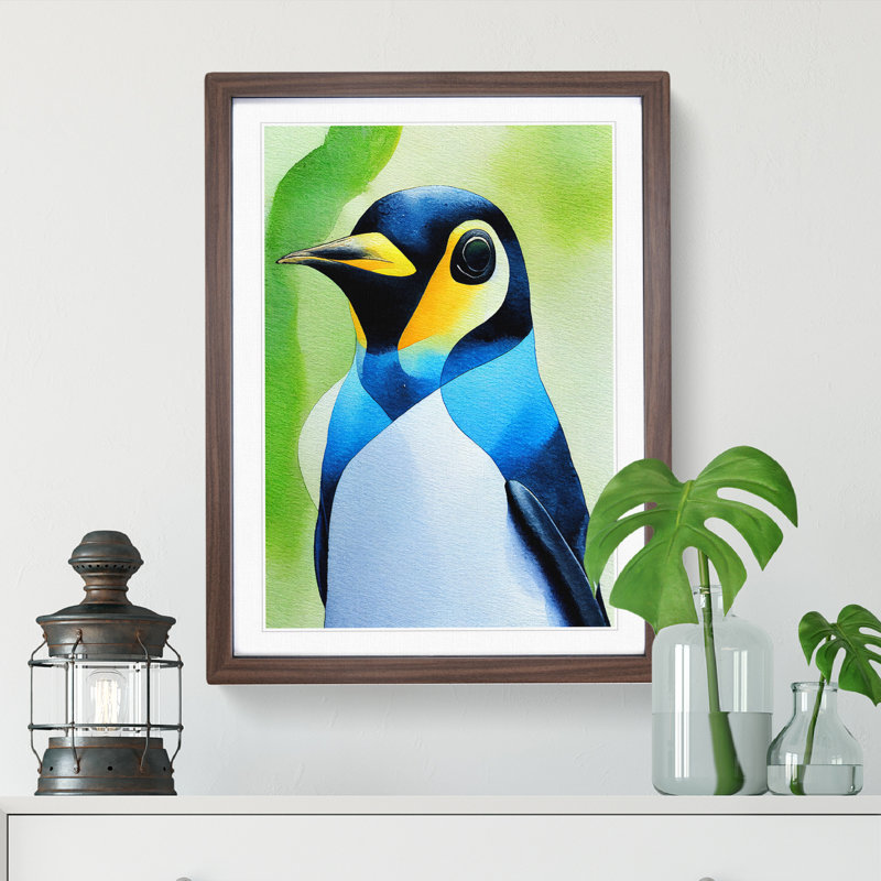Penguin No.3 - Print, Walnut Picture Frame, White, 64cm H x 46cm W