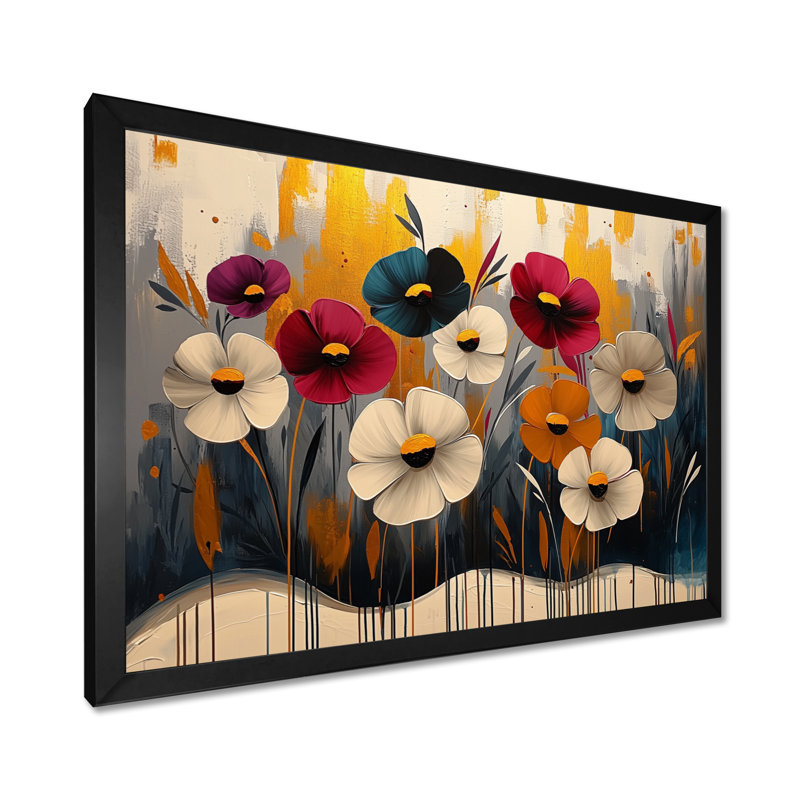 Art floral rouge et bleuet, Cadre simple, Noir, H 12 po x l 20 po