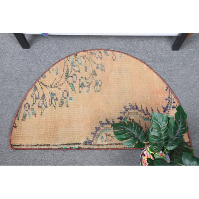 Charming Small Round Turkish-Inspired Wool Rug in Beige for Enhancing Your Bathroom or Entryway Aesthetics