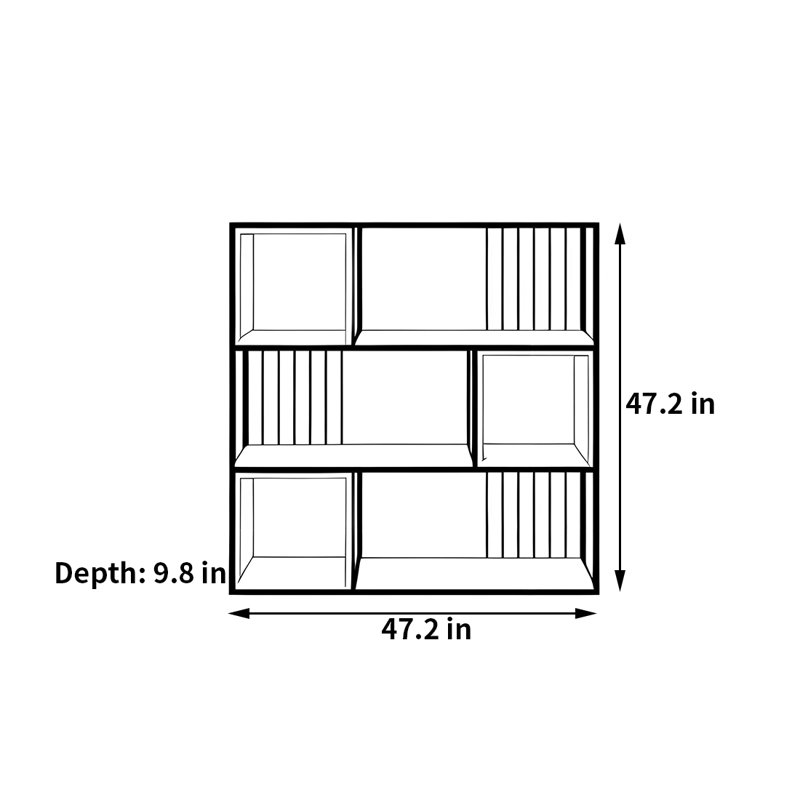 Une bibliothèque de style roman et artistique, (3 tablettes) H 47,2 po x l 47,2 po x P 9,8 po, Noir / brun
