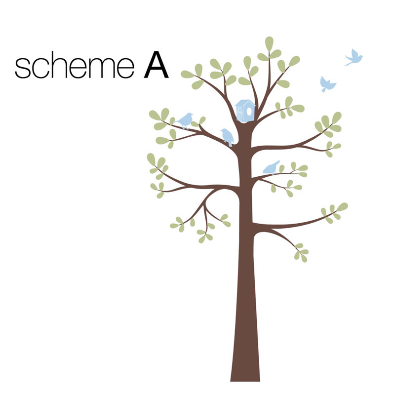 Décalcomanie murale arbre de rayonnage, Vert / Bleu, 55 po x 94 po