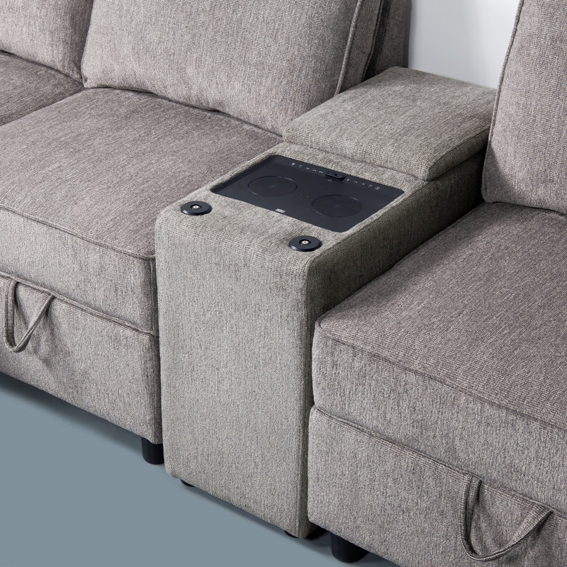 Madella Audio Smart End Tables with Storage and Built-in Outlets,Power Grommet for Sofa Sectional, Gray