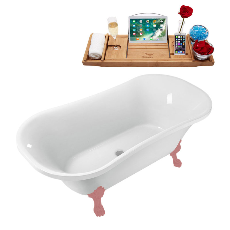 68'' x 33.9'' Soaking Acrylic Bathtub, Polished Chrome, Matte Pink