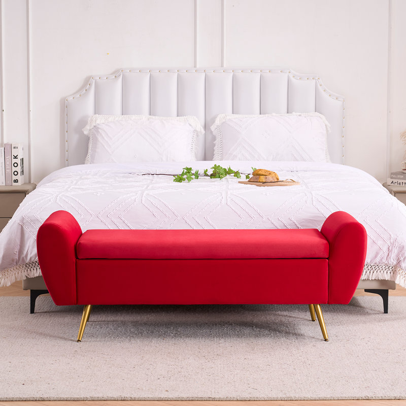 Repose-pieds avec banc de rangement 55 po Elianna, Velours fuchsia