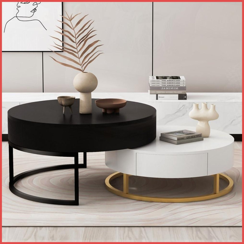 Ensemble de tables basses gigognes à 2 tiroirs Modern Modern Noir - peu encombrant pour le salon, Noir