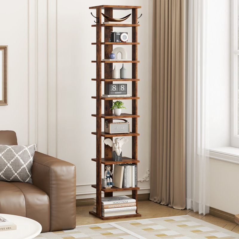 10 Tier Shoe Rack, Shoe Tower for Small Spaces, Brun rustique