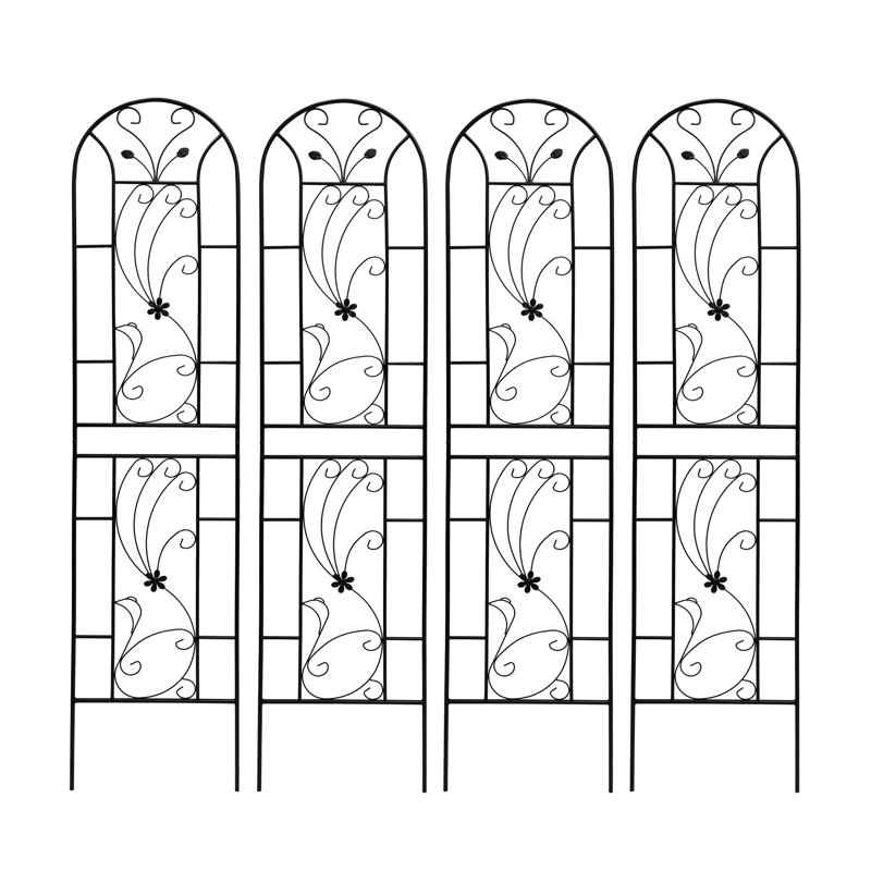 Treillis de jardin en métal 86,7 "x 19,7" noir antirouille, style paon pour plantes de jasmin