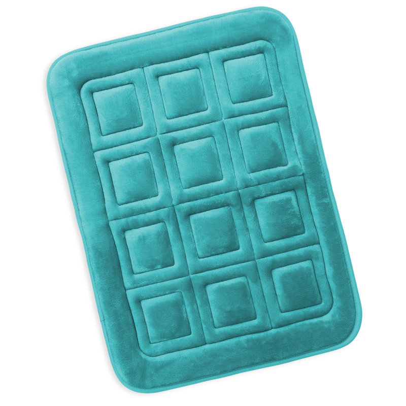 Ultra Soft Absorbent Memory Foam Waffled Bath Rug, 17" W x 24" L, Teal