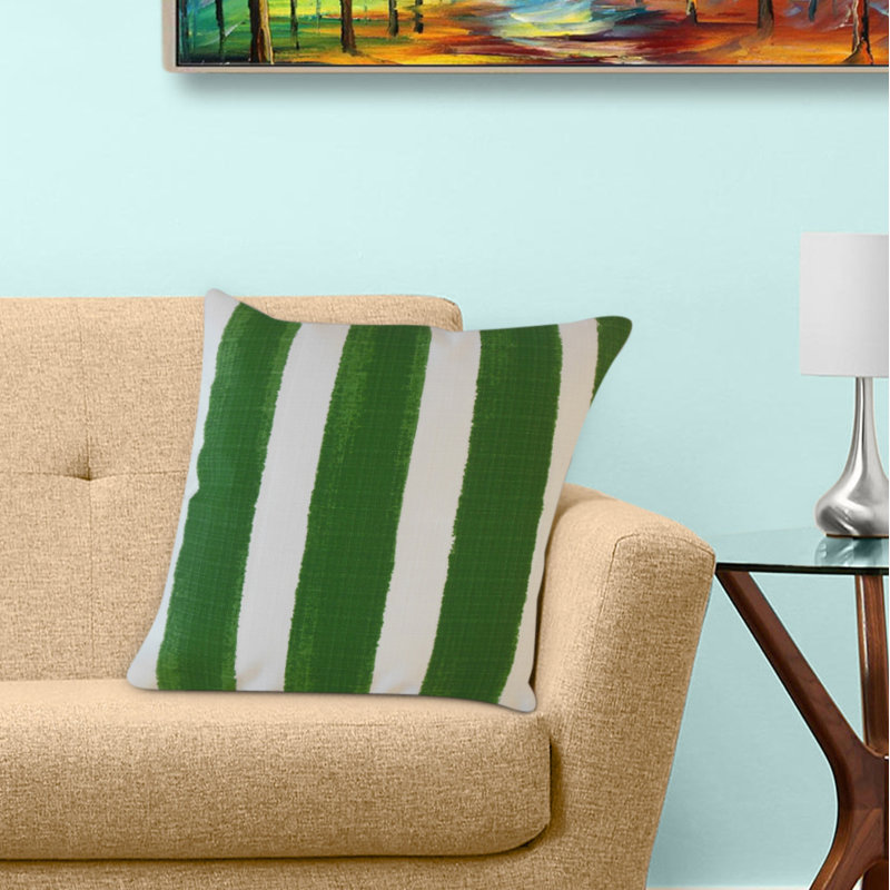 Housse de coussin intérieure / extérieure en polyester orange Nico, 18" x 18", Blanc / vert, Plumes