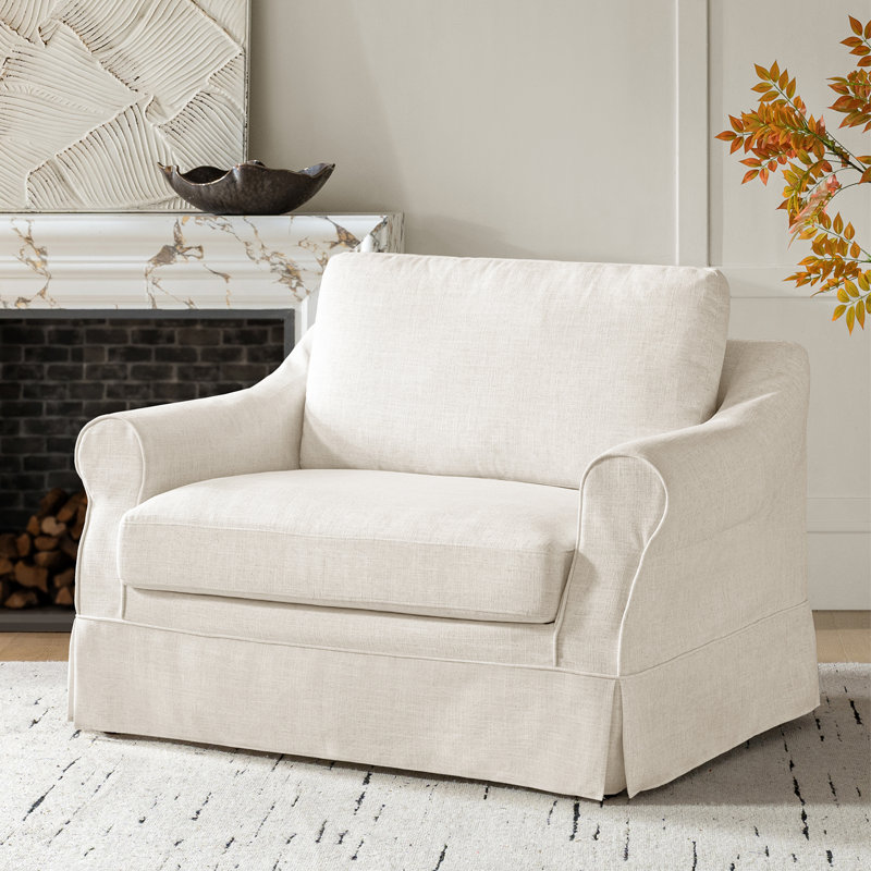 Estevan 50.75"W Farmhouse Slipcovered Oversized Armchair with Feather Blended Cushion, Ivory