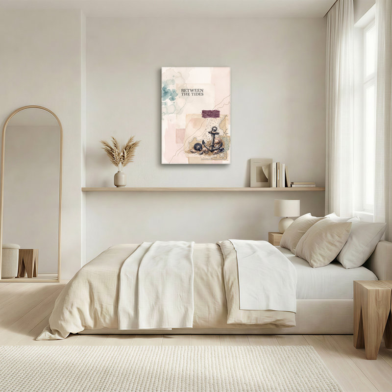 Ancre et coquillages sur tableau nautique avec aquarelle, art mural sur toile, 30"H x 20"W