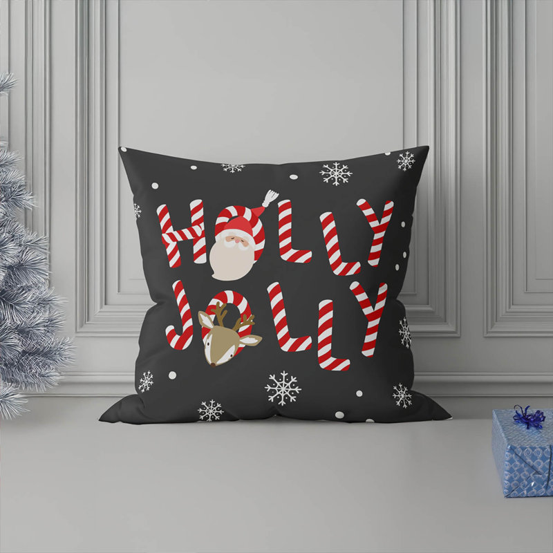 Coussin Holly Jolly, Gris anthracite, Carré 16 po