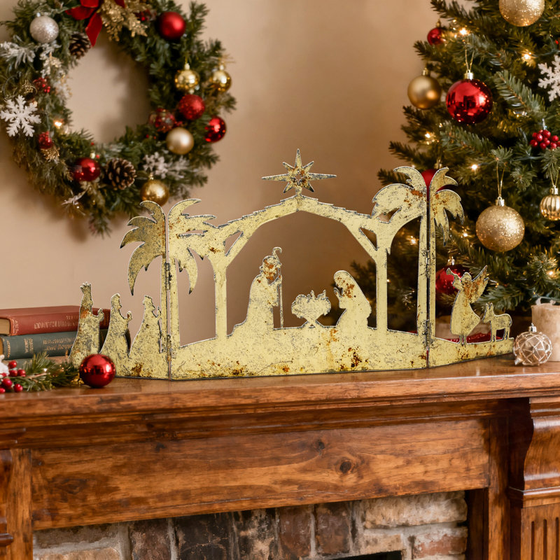 Crèche de Noël rétro en métal, crèche de Noël, Figurines de la Sainte Famille, décorations de Noël minimalistes de style boho