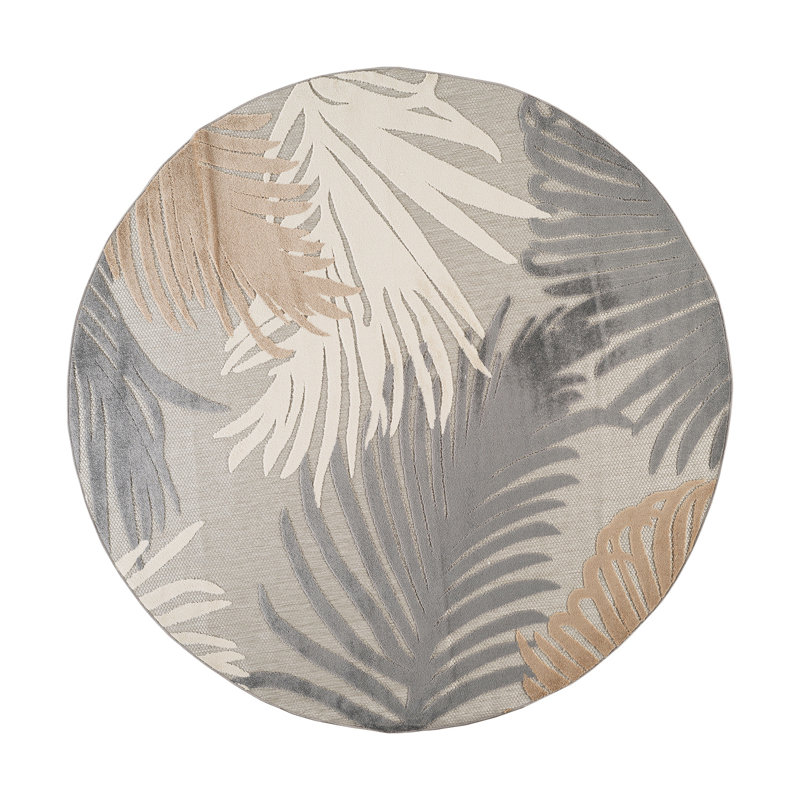 Hernandez Floral Indoor & Outdoor Area Rug, Round 7'10", Beige/White/Gray