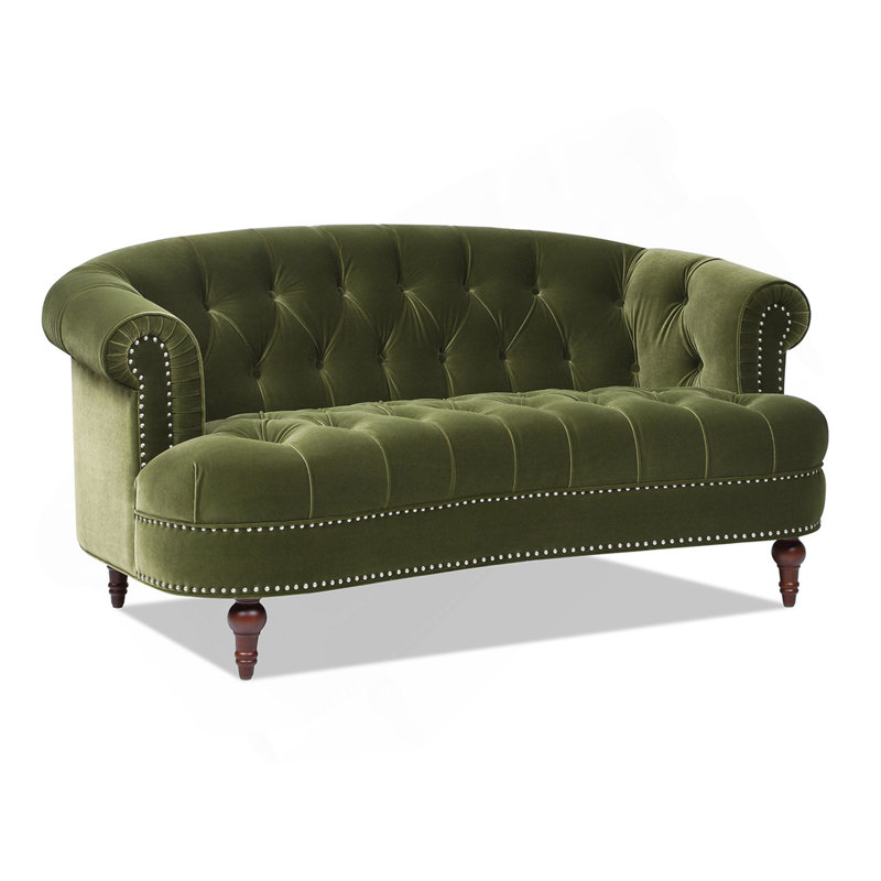 Causeuse Chesterfield La Rosa, velours performance vert olive
