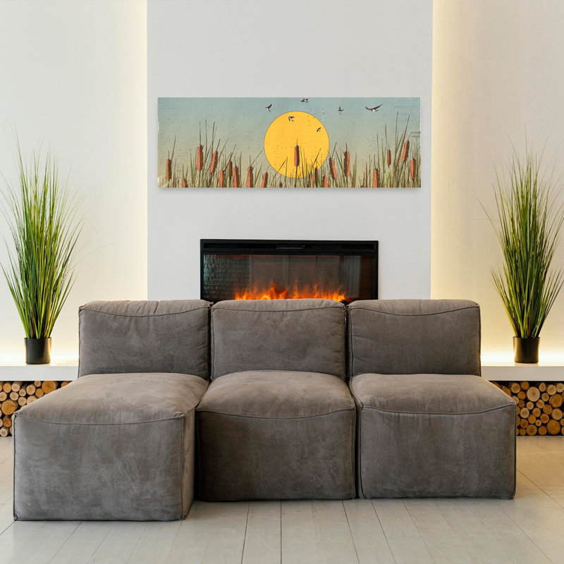 Tranquil Marsh Sunset Peaceful Rustic Serene Bird Landscape Nature, art mural, H 16 po x l 48 po