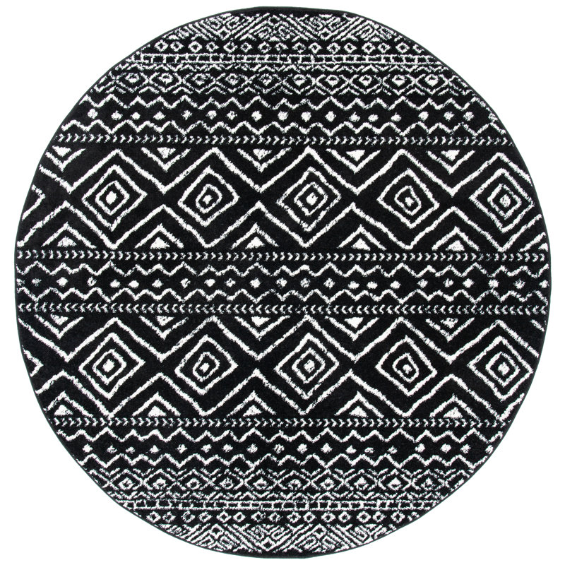 Tapis noir / ivoire Summey Southwestern, Rond 5 pi