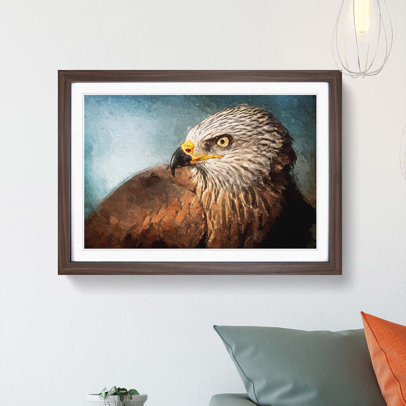 Portrait of a Red Kite Bird - Picture Frame Painting Print on MDF, Walnut Framed, 36cm H x 48cm W x 2cm D