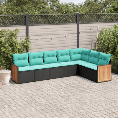  Ensemble de canapé de patio 7 pièces avec coussins en rotin de polyester noir