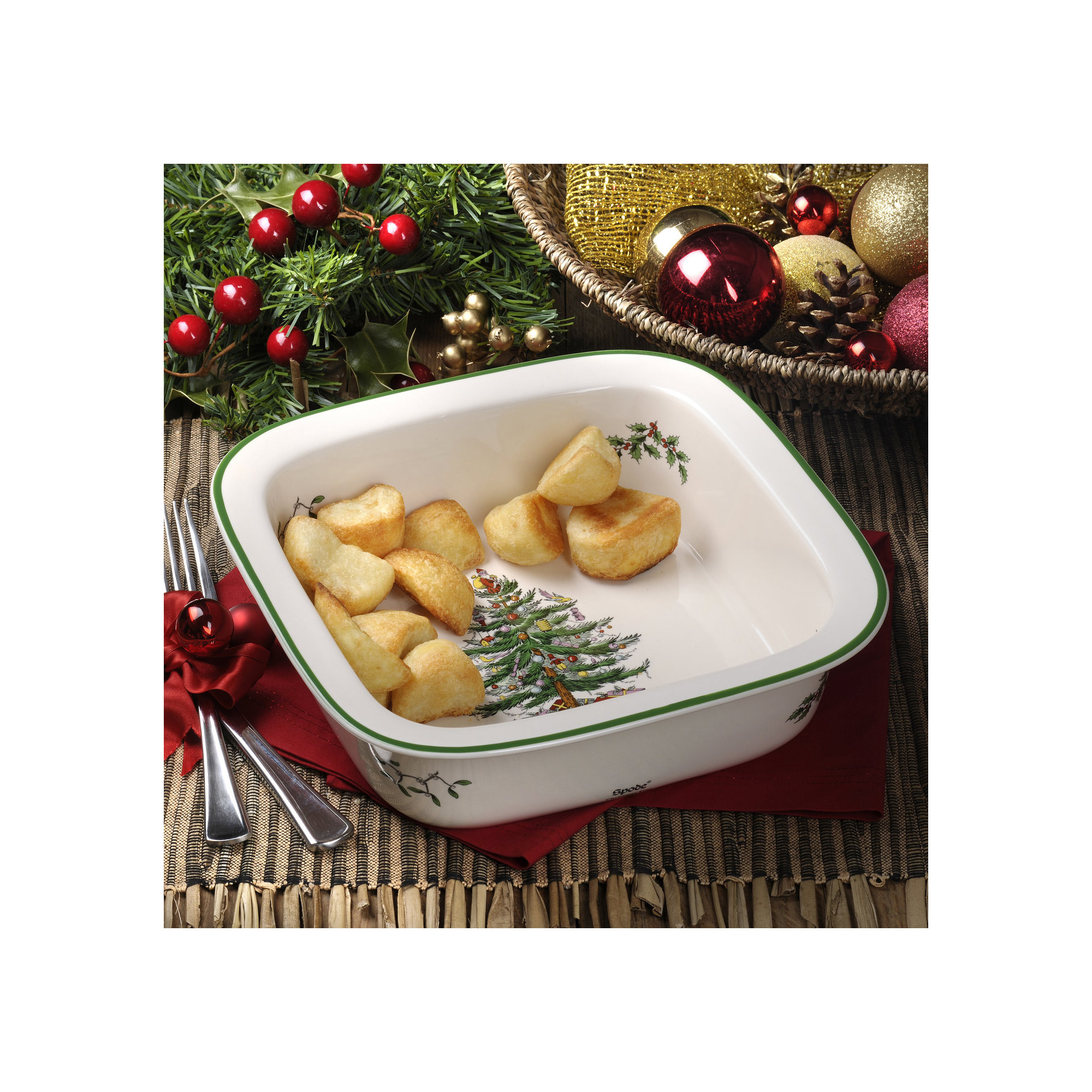 Spode Christmas Tree Square Rim Dish/Baker 10"