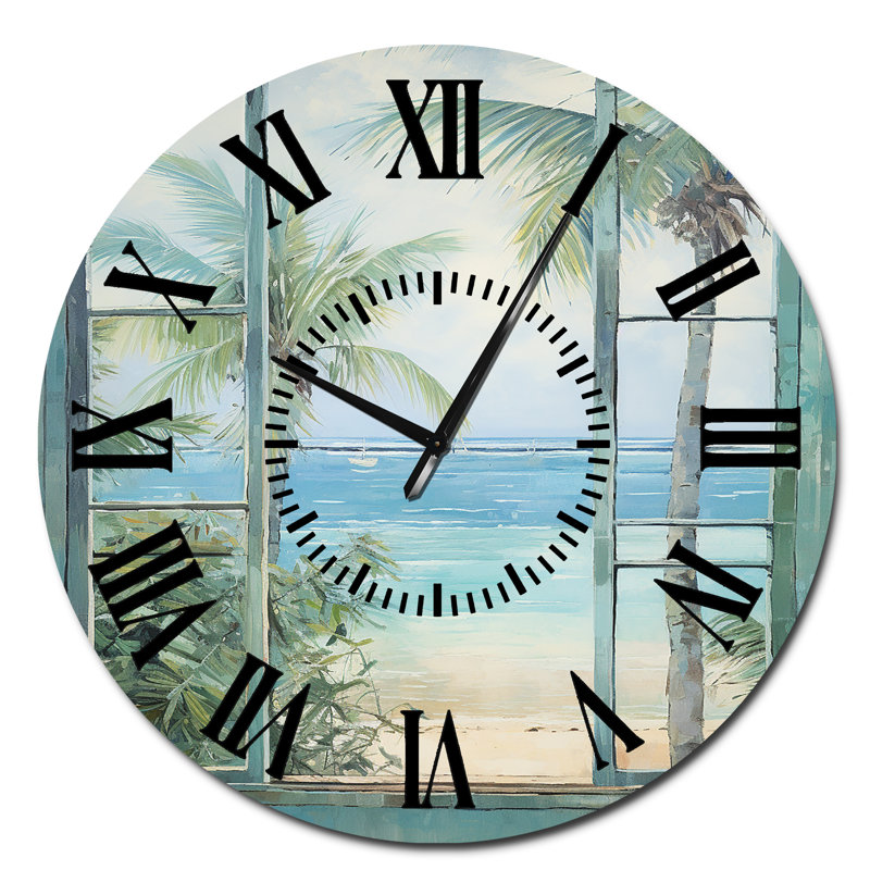 Horloge murale Tropical Beach Windows Horizon I - Fenêtres côtières, Surdimensionné