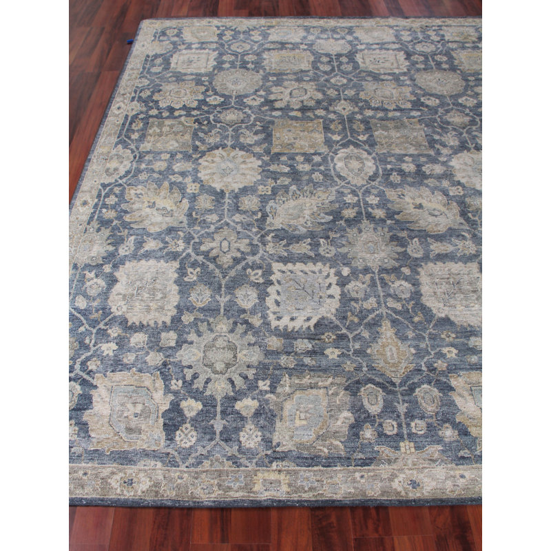 Heirloom Oriental Hand-Knotted Wool Blue Area Rug, Rectangle 9' x 12'