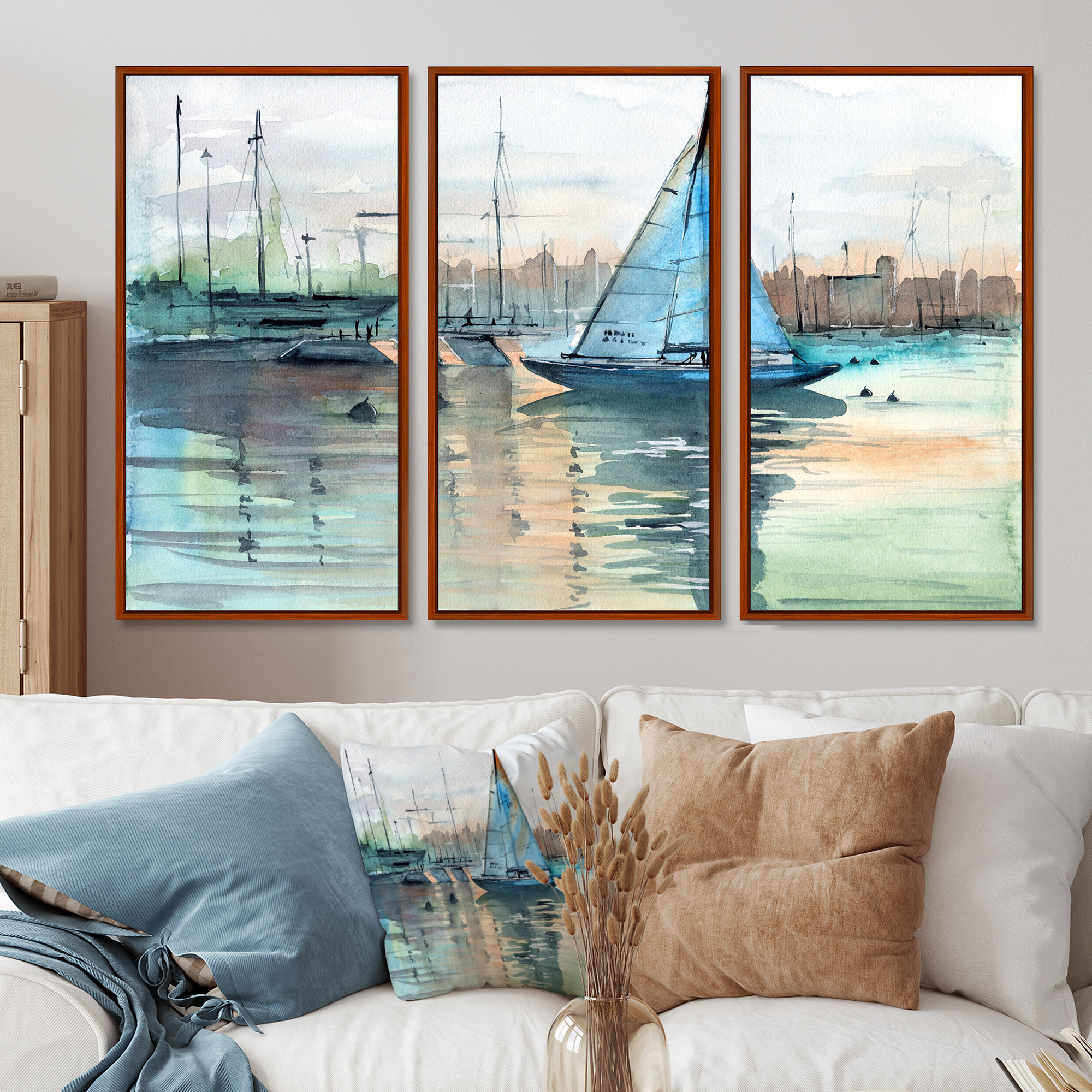 Breakwater Bay A Sailboat in A Marina with Some Yachts - 3 Piece ...