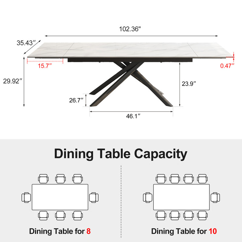 Table de salle à manger extensible 70,86 po à 102,36 po Modern Modern, Blanc