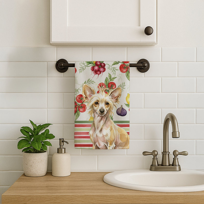 Hairless Palomino Chinese Crested Vegetables Kitchen Towel, Hairless Palomino Chinese Crested