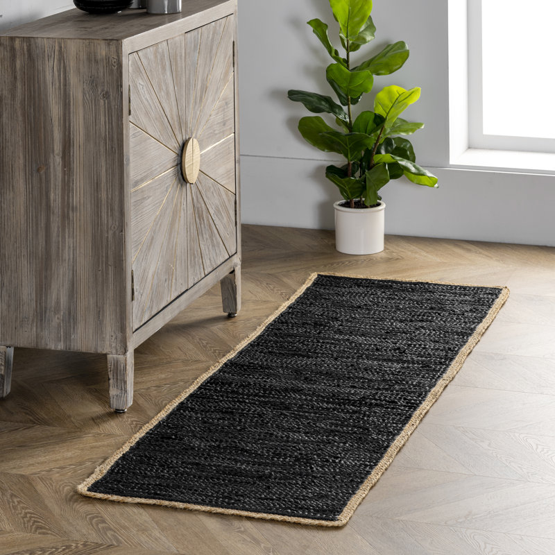 Tapis noir tissé à la main Damita, Tapis de couloir 2 pi x 6 pi