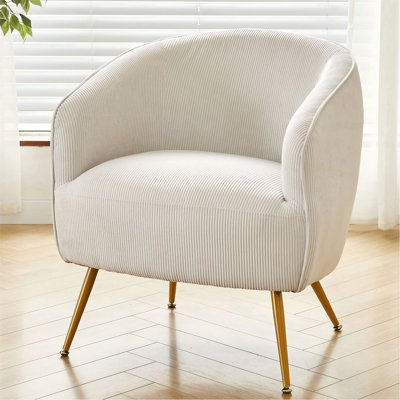 Chaise d'appoint en velours côtelé avec pieds en métal, fauteuil rembourré moderne, fauteuil demi-tonneau confortable pour la chambre du salon