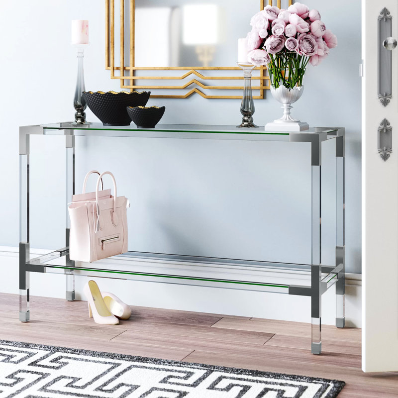 Funnell 47'' Glass Top Console Table, Silver