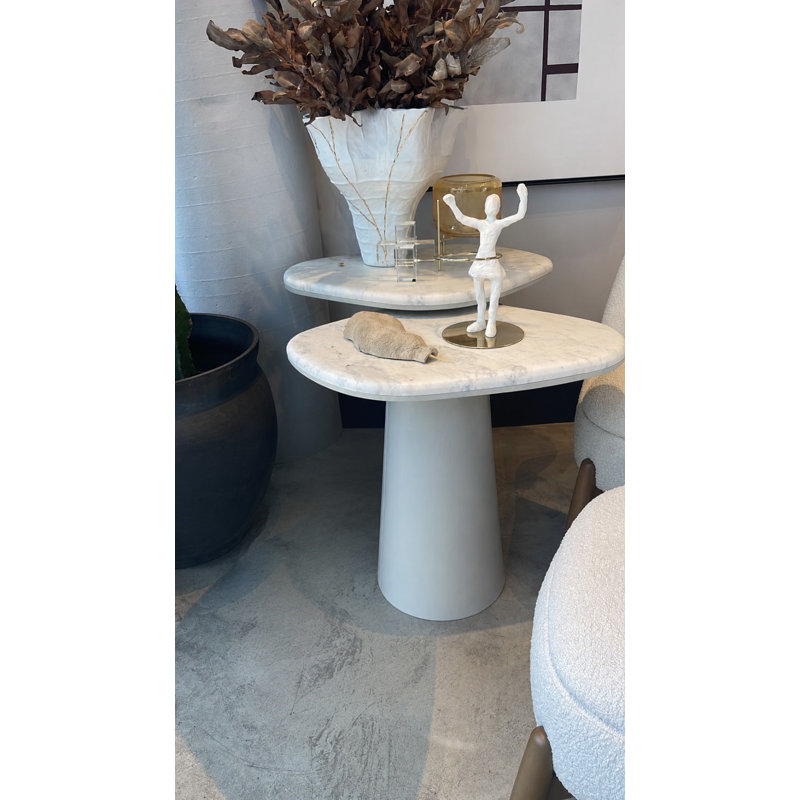 Ensemble de tables de bout gigognes 2 pièces Jade - Chêne blanc cassé et marbre Calacatta