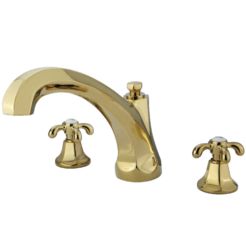 Kingston Brass Vintage Two-Handle 3-Hole Deck Mount Roman Tub Faucet, Polished Brass