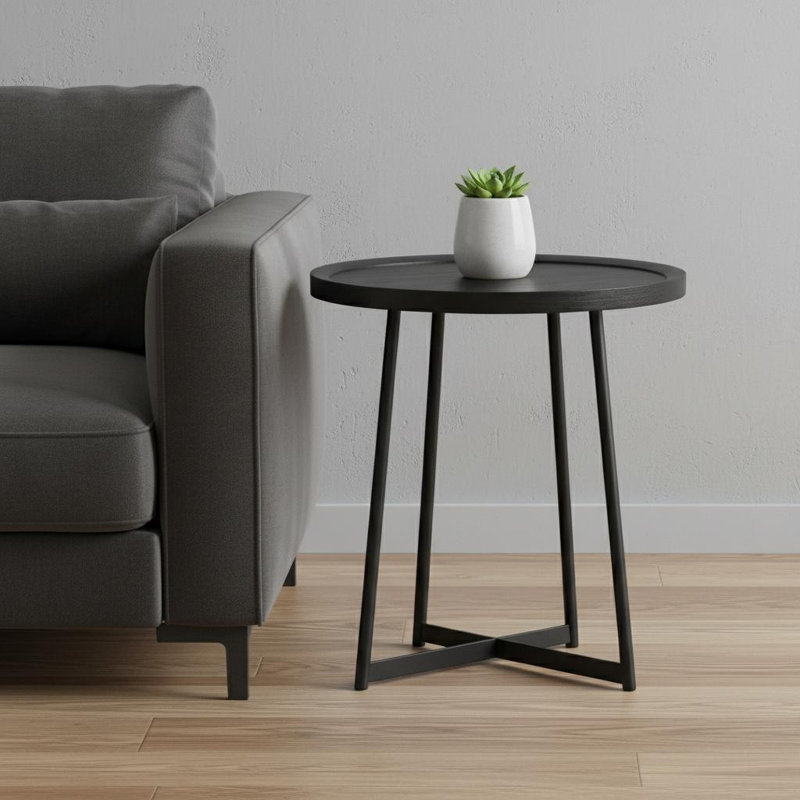 Table d'appoint ronde en bois de frêne noir Gracie Mills 22 po avec base en acier noir