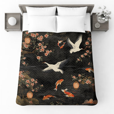 Couvre-lit matelassé Cranes and Koi