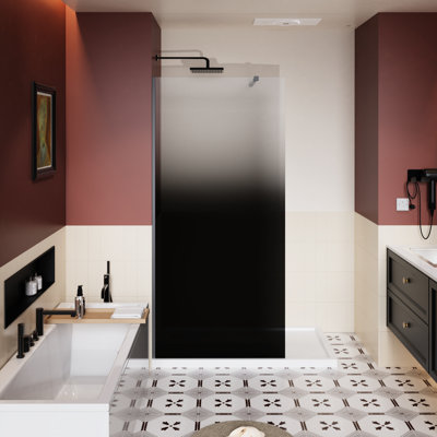 Porte de douche à l'italienne 31,5 "x 72" de style dégradé noir, verre trempé de 1/4 po d'épaisseur, teinté, barre de support légère en aluminium, conception sans couture, coulissant à droite et à gauche pour une flexibilité accrue dans la salle de bain 34