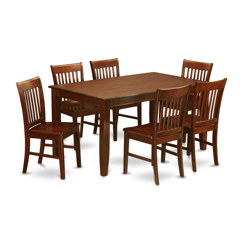 7 Piece Dining Set Consist of a Rectangle Solid Wood Table and 6 Kitchen Room Chairs, Mahogany, 7 Pieces: 1 Table, 6 Chairs