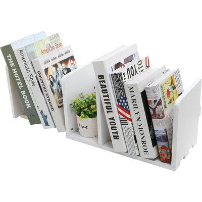 White Wood Desktop Bookshelf Organizer, Expandable Adjustable Display Shelf Book Rack