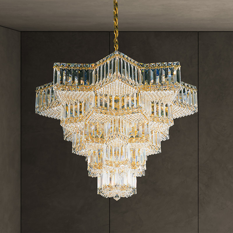 Equinoxe 31 Light 29.5in x 23in Pendant in Polished Gold with Clear Optic Crystals, Silver