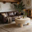 Table basse ronde avec plateau rabattable et compartiment de rangement caché