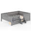 Grand lit pour enfants avec tablettes intégrées et tiroirs de rangement, escalier de sécurité et garde-corps, gris-130068549-130068554