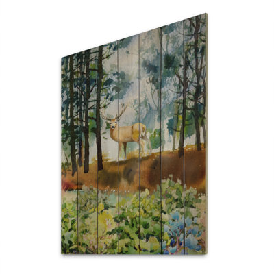 Peinture de paysage de cerf - peinture sur bois sans cadre