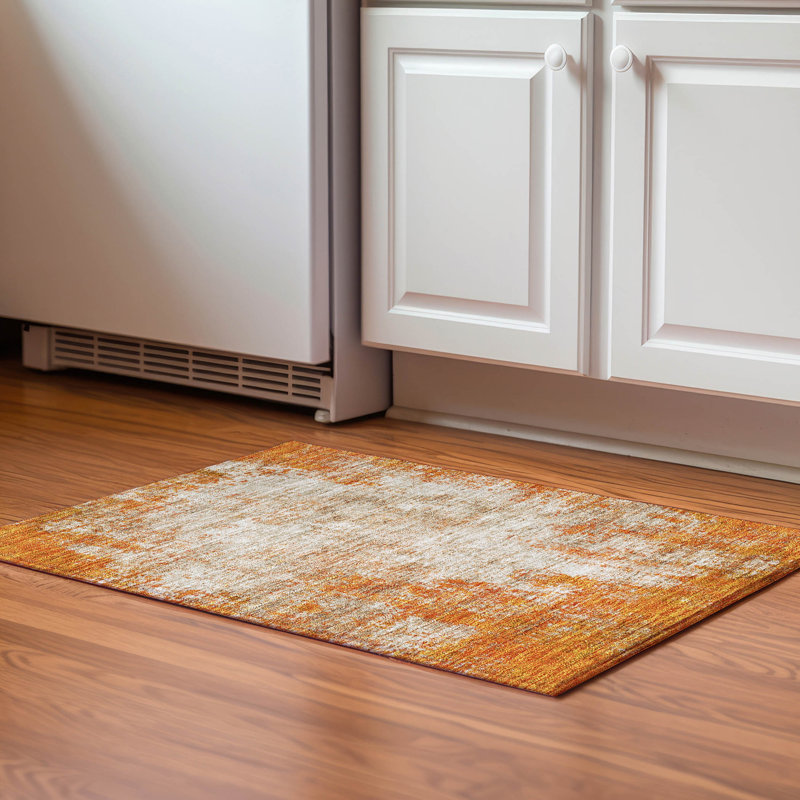 Premium Machine Washable Prisco Orange Rug, Rectangle 1'8" x 2'6"