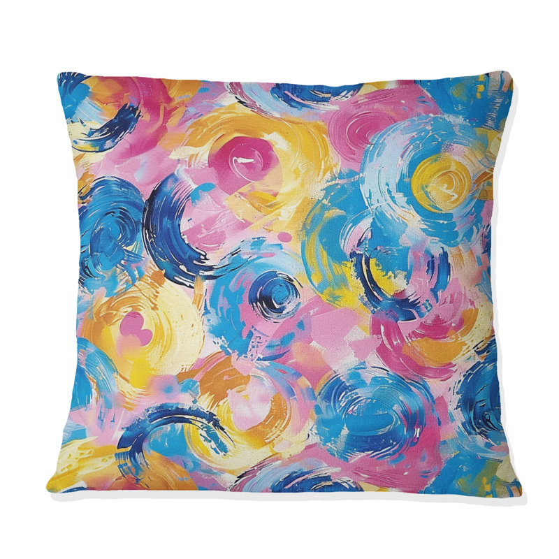 Explosion de cirque abstrait rose et bleu III - Coussin abstrait, H 16 po x l 16 po, Carrée