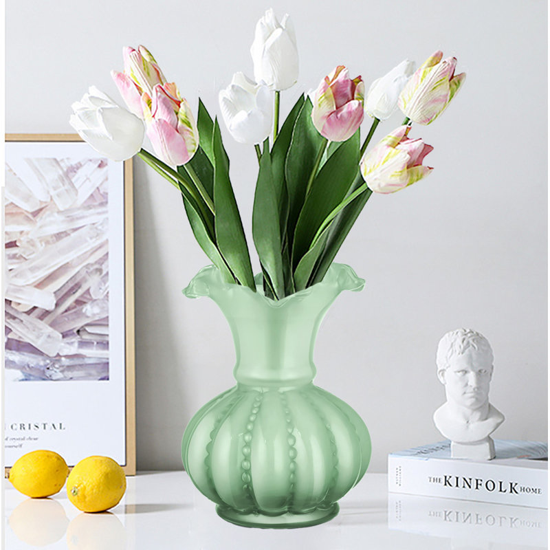 Handmade Glass Flower Vase, Vintage Decorative Vase, Green