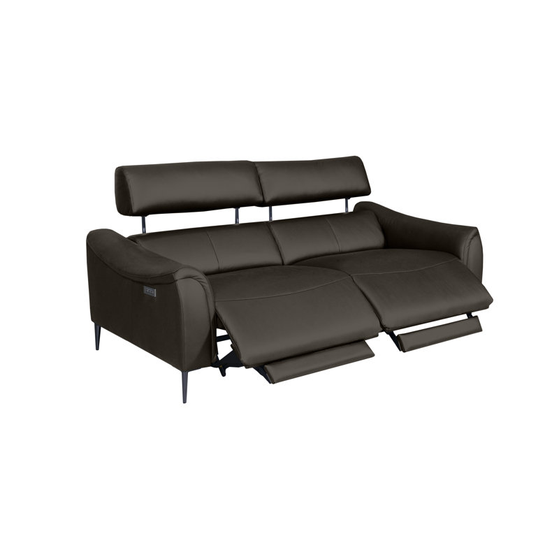 Koolanooka 204 cm Genuine Leather Pillow Top Arm Reclining Sofa, Anthracite
