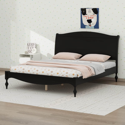 Cadre de lit avec tête de lit, lit plateforme vintage, tête et pied de lit arqués de style traditionnel, grand espace de rangement sous le lit